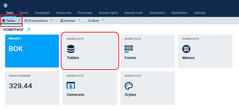 Select tables from GenioWeb Homepage