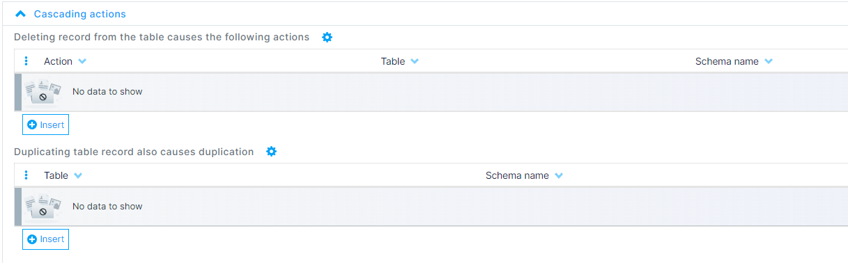 Cascading actions on table insertion in GenioWeb