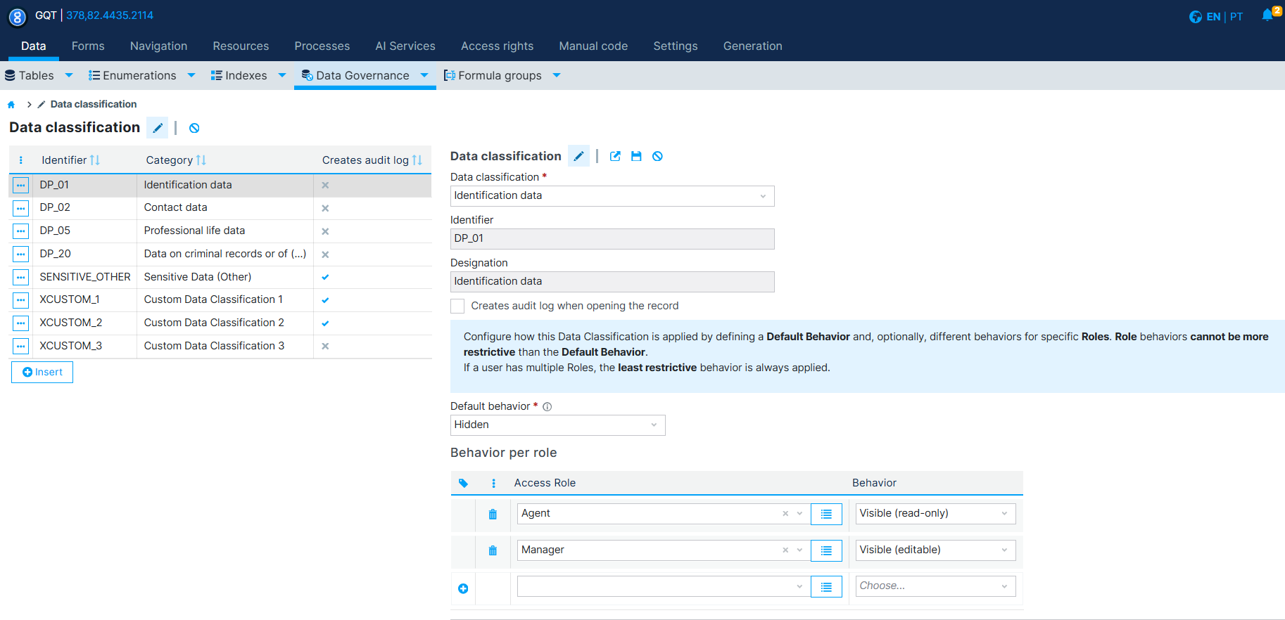 Data classification quick view form