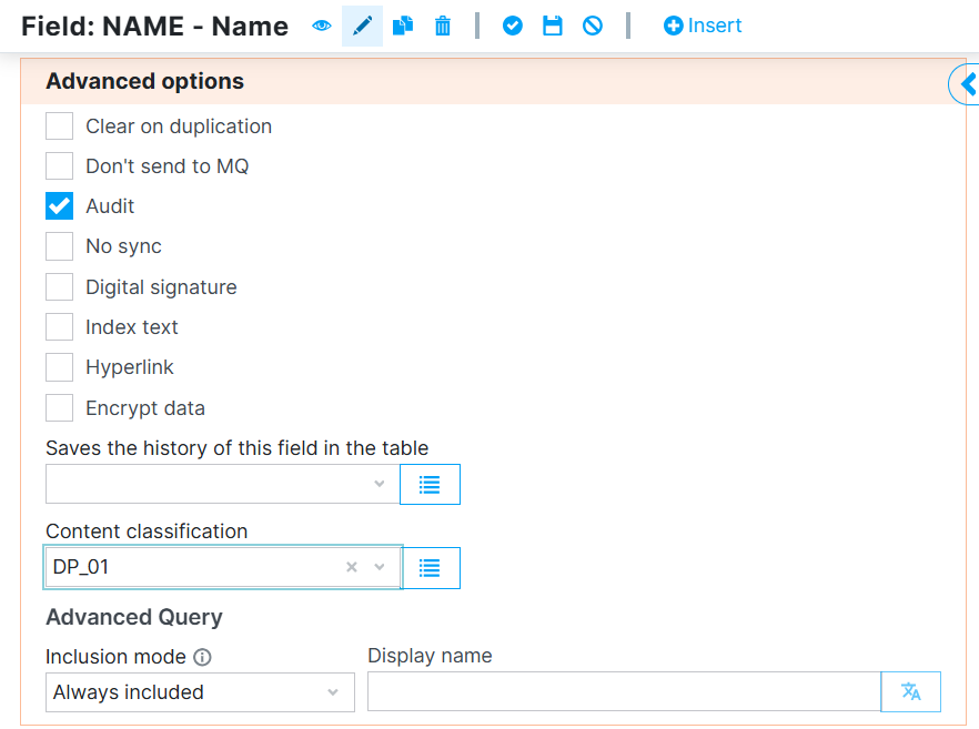Content classification field option