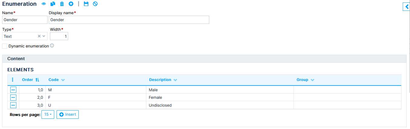 Enumeration edition form on GenioWeb