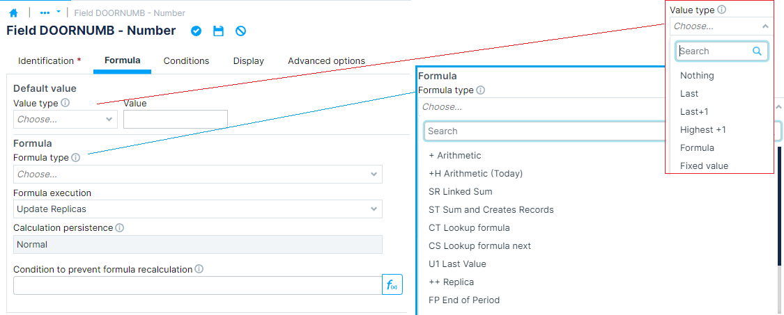 Formula tab of field insertion GenioWeb