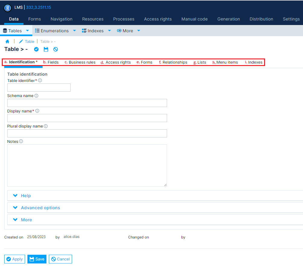 GenioWeb insert table form