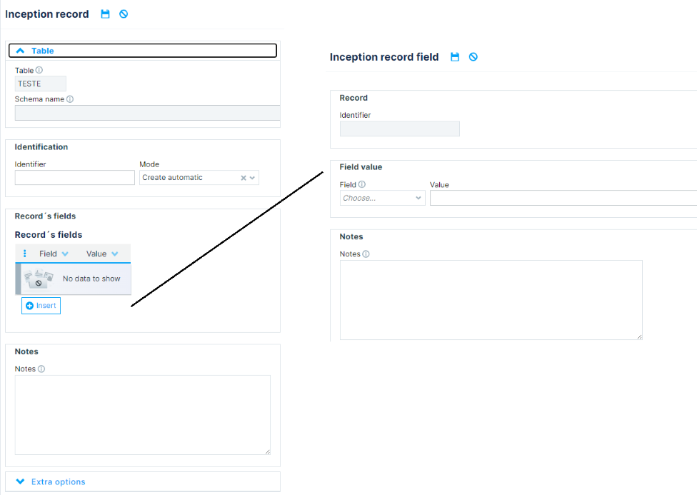 Inserting inception record and record field