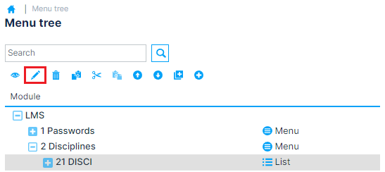 Edit shortcut on Menu tree on GenioWeb